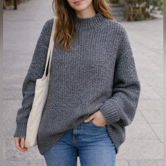 St. John's Bay Other - St John’s Bay 100% Cotton Oversized Mockneck Marled Blue Grandpa Sweater